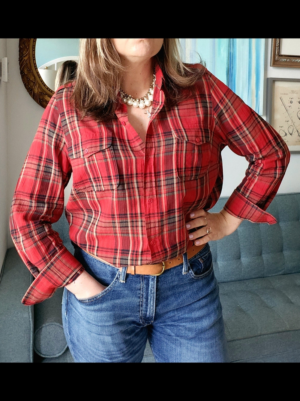 Vintage Ralph Lauren Red Plaid Button-Down Shirt - Womens